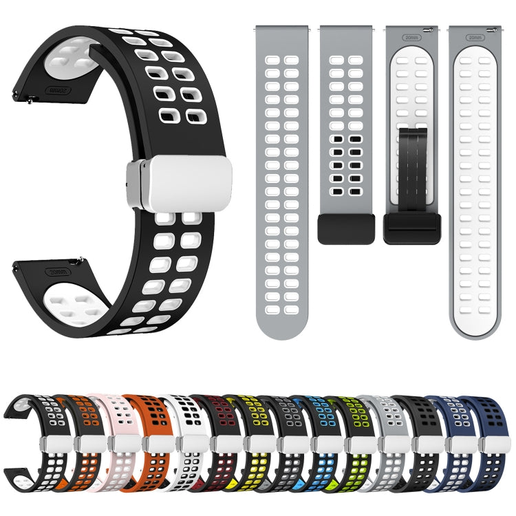20mm Double-row Hole Folding Silver Buckle Two-color Silicone Watch Band(Midnight Blue White) - 20mm Bands by buy2fix | Online Shopping UK | buy2fix