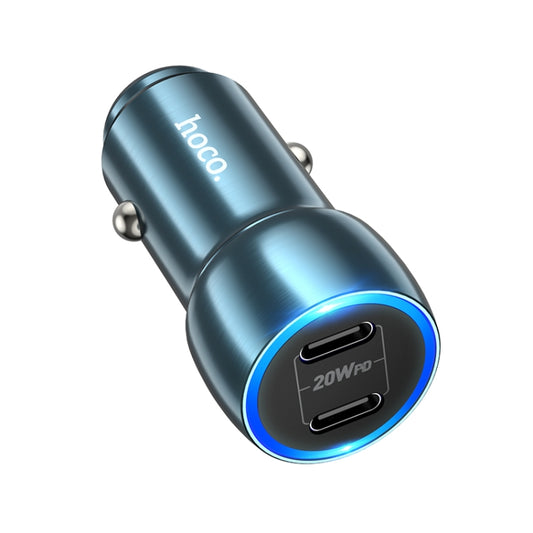 hoco Z48 Tough 40W Dual USB-C / Type-C Port Car Charger(Sapphire Blue) -  by hoco | Online Shopping UK | buy2fix