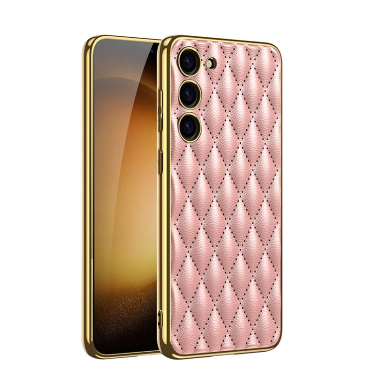 For Samsung Galaxy S23+ 5G GKK Rhombus Pattern Electroplating Plain PU Phone Case(Pink) - Galaxy S23+ 5G Cases by GKK | Online Shopping UK | buy2fix