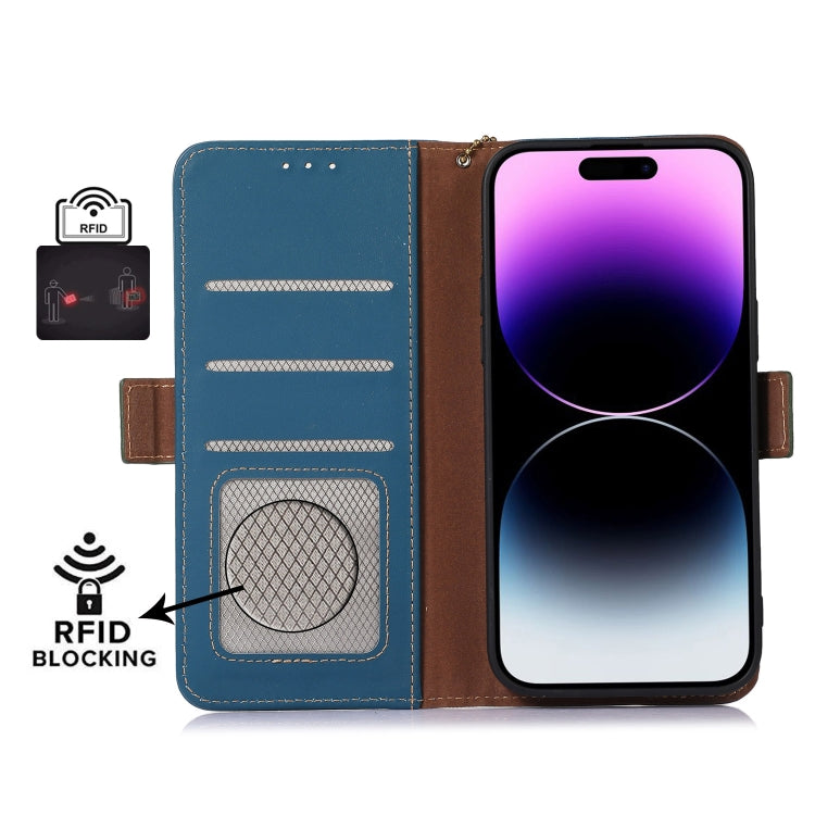 For Google Pixel 8 Pro Genuine Leather Magnetic RFID Leather Phone Case(Blue) - Google Cases by buy2fix | Online Shopping UK | buy2fix