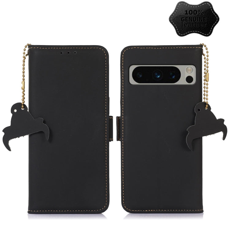 For Google Pixel 8 Pro Genuine Leather Magnetic RFID Leather Phone Case(Black) - Google Cases by buy2fix | Online Shopping UK | buy2fix