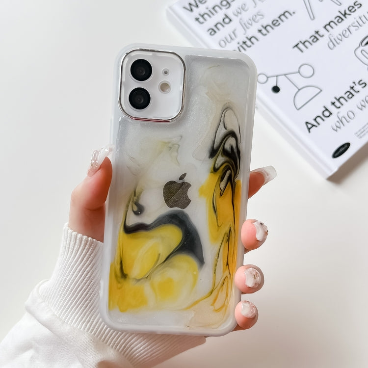 For iPhone 12 Oil Painting Electroplating TPU Phone Case(White) - iPhone 12 / 12 Pro Cases by buy2fix | Online Shopping UK | buy2fix