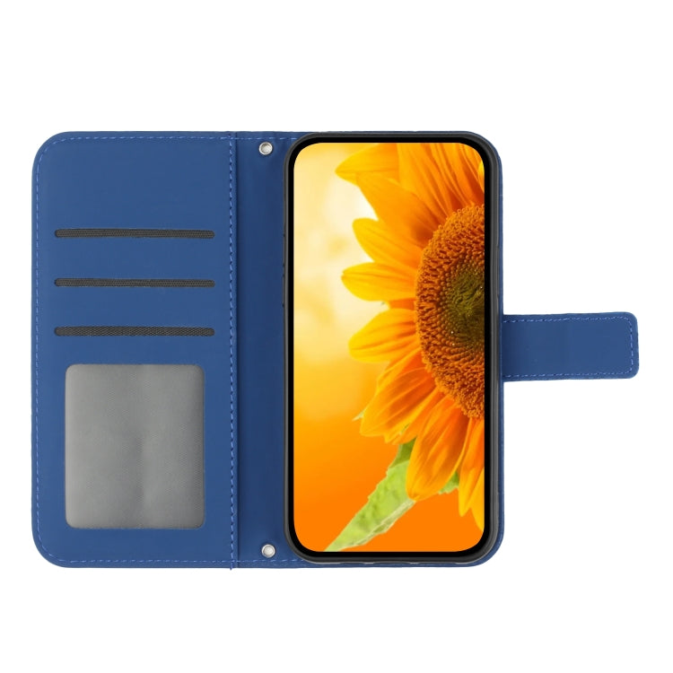 For Xiaomi Poco F5 Skin Feel Sun Flower Embossed Flip Leather Phone Case with Lanyard(Dark Blue) - Xiaomi Cases by buy2fix | Online Shopping UK | buy2fix