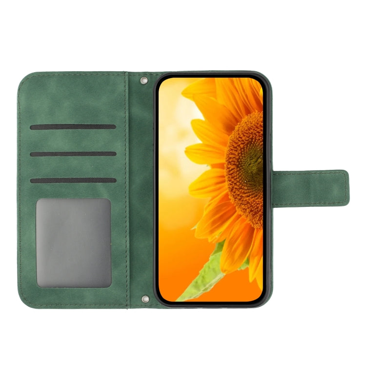 For Xiaomi Poco F5 Pro Skin Feel Sun Flower Embossed Flip Leather Phone Case with Lanyard(Green) - Xiaomi Cases by buy2fix | Online Shopping UK | buy2fix