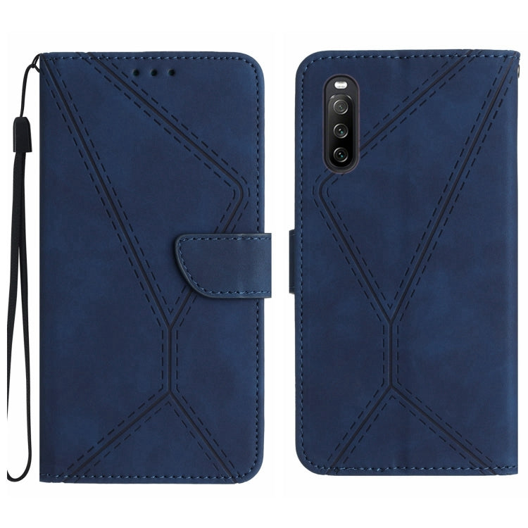 For Sony Xperia 10 III Stitching Embossed Leather Phone Case(Blue) - Sony Cases by buy2fix | Online Shopping UK | buy2fix