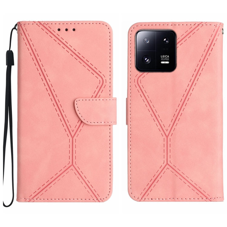 For Xiaomi 13 Stitching Embossed Leather Phone Case(Pink) - 13 Cases by buy2fix | Online Shopping UK | buy2fix