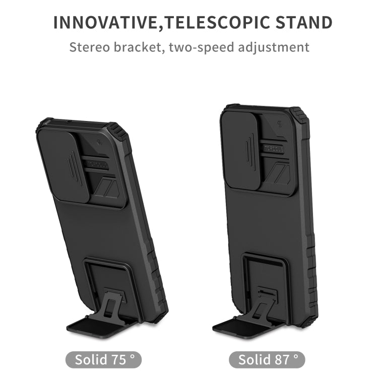For Samsung Galaxy S22 5G Stereoscopic Holder Sliding Camshield Phone Case(Black) - Galaxy S22 5G Cases by buy2fix | Online Shopping UK | buy2fix