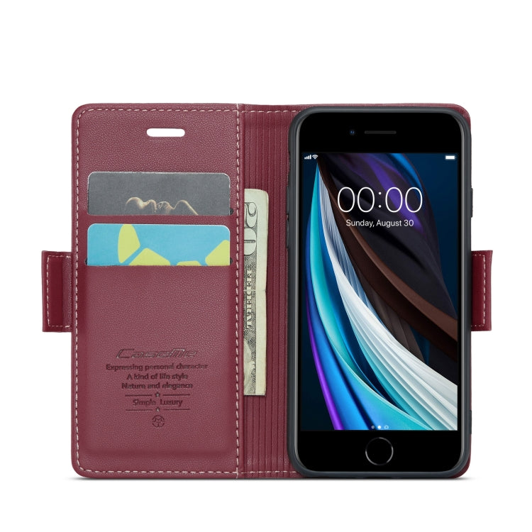 For iPhone SE 2022/SE 2020/6/7/8 CaseMe 023 Butterfly Buckle Litchi Texture RFID Anti-theft Leather Phone Case(Wine Red) - More iPhone Cases by CaseMe | Online Shopping UK | buy2fix