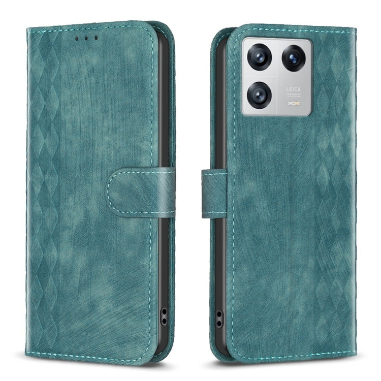 For Xiaomi 13 Plaid Embossed Leather Phone Case(Green) - 13 Cases by buy2fix | Online Shopping UK | buy2fix