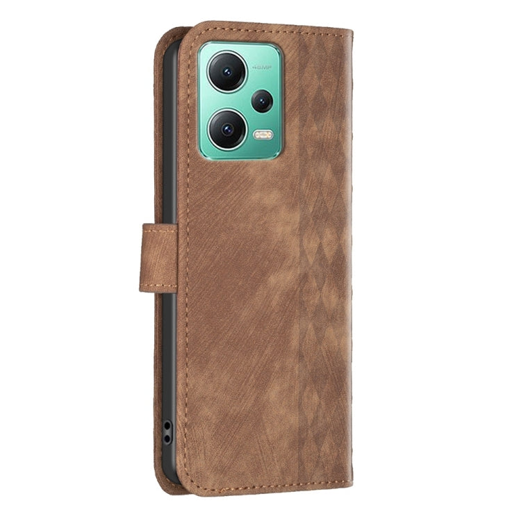 For Xiaomi Redmi Note 12 5G Global Plaid Embossed Leather Phone Case(Brown) - Note 12 Cases by buy2fix | Online Shopping UK | buy2fix