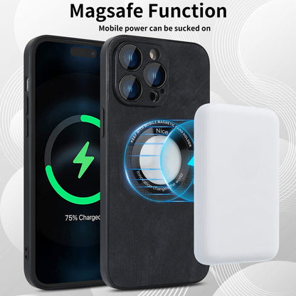 For iPhone 14 Plus Skin Feel Leather MagSafe Magnetic Phone Case(Black) - iPhone 14 Plus Cases by buy2fix | Online Shopping UK | buy2fix