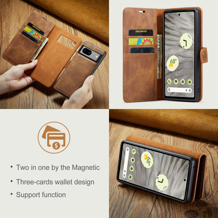 For Google Pixel 7A DG.MING Crazy Horse Texture Detachable Magnetic Leather Phone Case(Brown) - Google Cases by DG.MING | Online Shopping UK | buy2fix