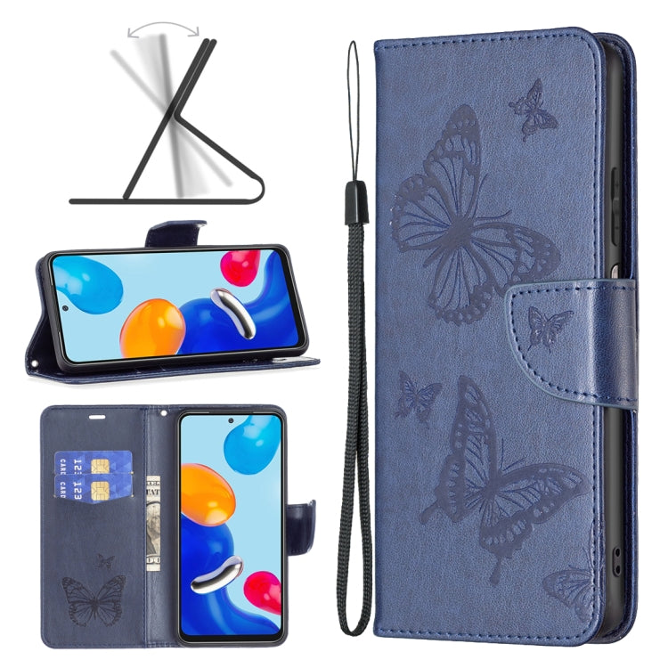 For Xiaomi Redmi Note 12S 4G / Note 11 Two Butterflies Embossing Leather Phone Case(Blue) - Xiaomi Cases by buy2fix | Online Shopping UK | buy2fix
