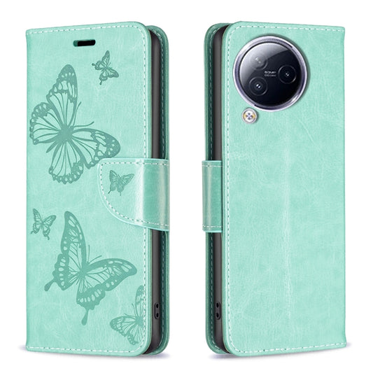 For Xiaomi Civi 3 5G Two Butterflies Embossing Leather Phone Case(Green) - Xiaomi Cases by buy2fix | Online Shopping UK | buy2fix