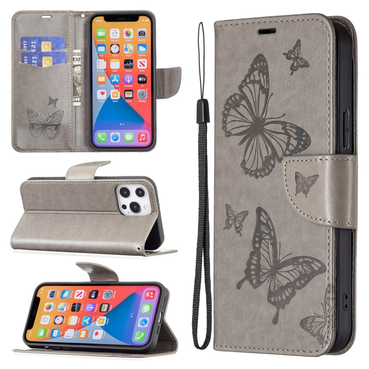 For Xiaomi Redmi 12 4G Two Butterflies Embossing Leather Phone Case(Grey) - Xiaomi Cases by buy2fix | Online Shopping UK | buy2fix