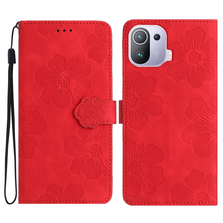 For Xiaomi Mi 11 Pro Flower Embossing Pattern Leather Phone Case(Red) - Xiaomi Cases by buy2fix | Online Shopping UK | buy2fix
