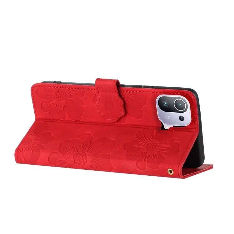 For Xiaomi Mi 11 Pro Flower Embossing Pattern Leather Phone Case(Red) - Xiaomi Cases by buy2fix | Online Shopping UK | buy2fix