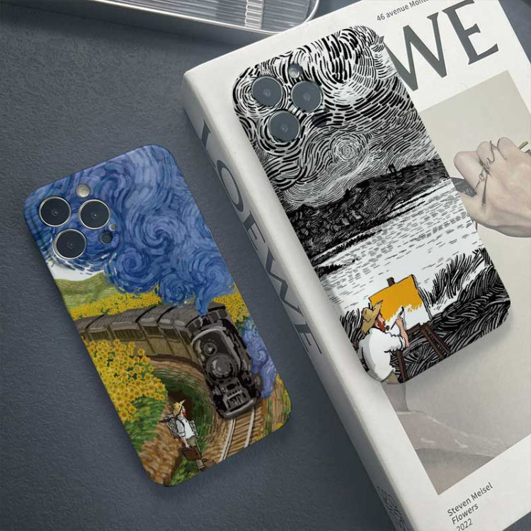 For iPhone 14 Pro Precise Hole Oil Painting Pattern PC Phone Case(Handcart) - iPhone 14 Pro Cases by buy2fix | Online Shopping UK | buy2fix