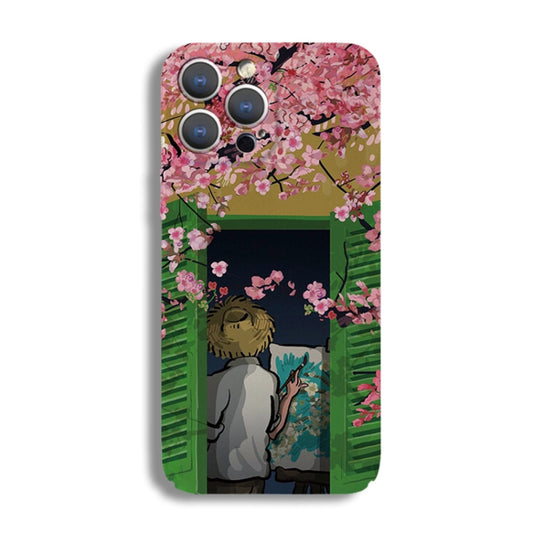 For iPhone 14 Pro Precise Hole Oil Painting Pattern PC Phone Case(Peach Blossom) - iPhone 14 Pro Cases by buy2fix | Online Shopping UK | buy2fix