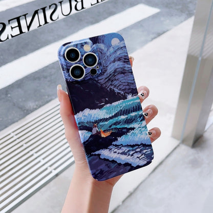 For iPhone X / XS Precise Hole Oil Painting Pattern PC Phone Case(Sea Wave) - More iPhone Cases by buy2fix | Online Shopping UK | buy2fix