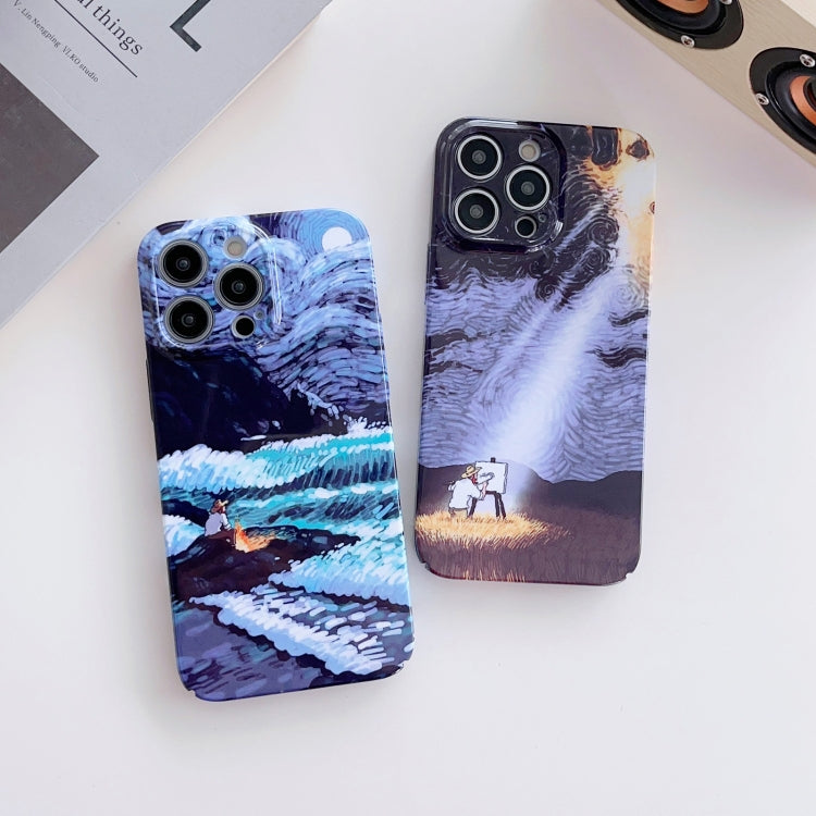 For iPhone 13 mini Precise Hole Oil Painting Pattern PC Phone Case(Thinker) - iPhone 13 mini Cases by buy2fix | Online Shopping UK | buy2fix