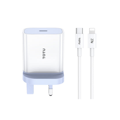 TOTU ZC32 PD 20W Type-C Port Charger with Type-C to 8 Pin Data Cable Set, Specification:UK Plug(White) - USB Charger by TOTUDESIGN | Online Shopping UK | buy2fix
