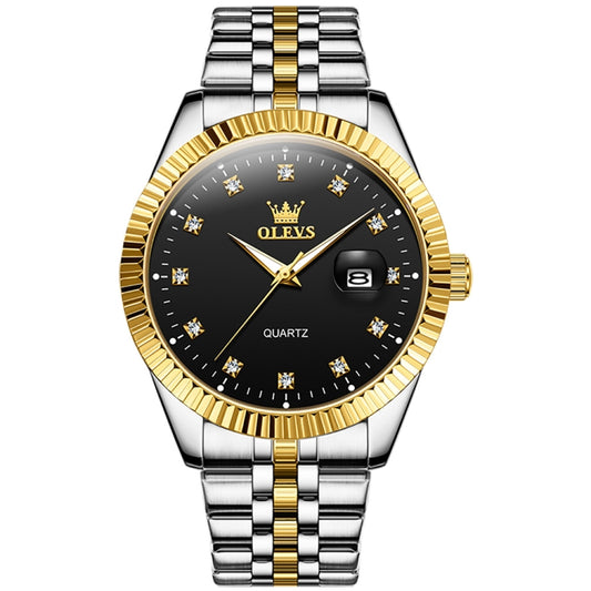 OLEVS 5526 Men Diamond Set Luminous Waterproof Quartz Watch(Black) - Metal Strap Watches by OLEVS | Online Shopping UK | buy2fix