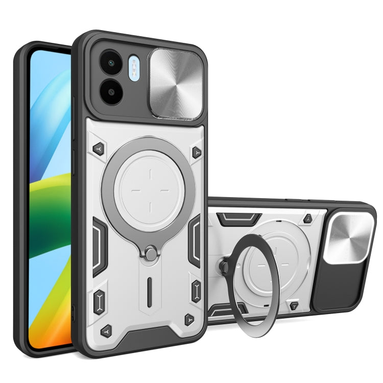 For Xiaomi Redmi A1 4G CD Texture Sliding Camshield Magnetic Holder Phone Case(Silver) - Xiaomi Cases by buy2fix | Online Shopping UK | buy2fix