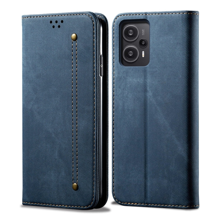 For Xiaomi Redmi Note 12 Turbo / Poco F5 Denim Texture Casual Style Flip Leather Phone Case(Blue) - Xiaomi Cases by buy2fix | Online Shopping UK | buy2fix