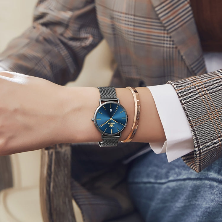 OLEVS 5869 Ladies Business Waterproof Steel Strap Quartz Watch(Blue + Black) - Metal Strap Watches by OLEVS | Online Shopping UK | buy2fix