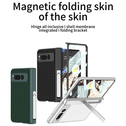 For Google Pixel Fold GKK Integrated Woven Folding Hinge Leather Phone Case with Holder(Green) - Google Cases by GKK | Online Shopping UK | buy2fix