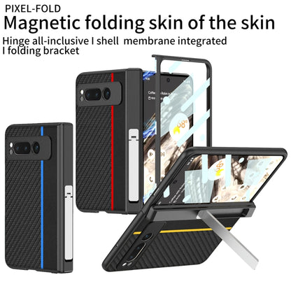 For Google Pixel Fold GKK Integrated Contrast Color Fold Hinge Leather Phone Case with Holder(Blue) - Google Cases by GKK | Online Shopping UK | buy2fix