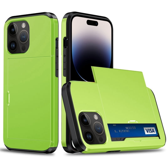 For iPhone 15 Pro Max Shockproof Armor Phone Case with Slide Card Slot(Green) - iPhone 15 Pro Max Cases by buy2fix | Online Shopping UK | buy2fix