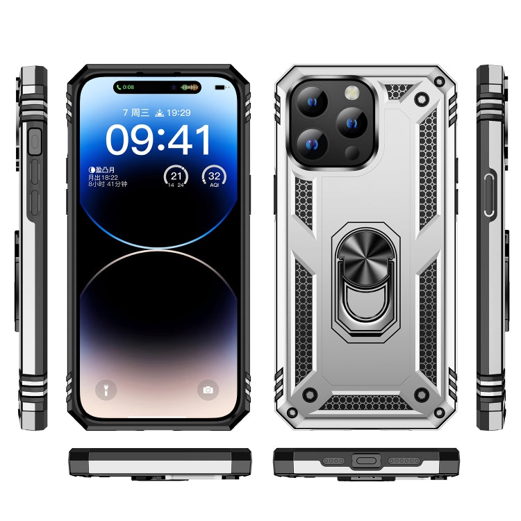 For iPhone 15 Pro Shockproof TPU + PC Phone Case with Holder(Silver) - iPhone 15 Pro Cases by buy2fix | Online Shopping UK | buy2fix