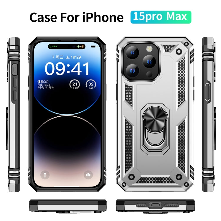 For iPhone 15 Pro Max Shockproof TPU + PC Phone Case with Holder(Silver) - iPhone 15 Pro Max Cases by buy2fix | Online Shopping UK | buy2fix
