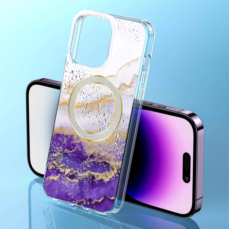 For iPhone 15 Pro Dual-side IMD Marble Magsafe Phone Case(White Purple) - iPhone 15 Pro Cases by buy2fix | Online Shopping UK | buy2fix