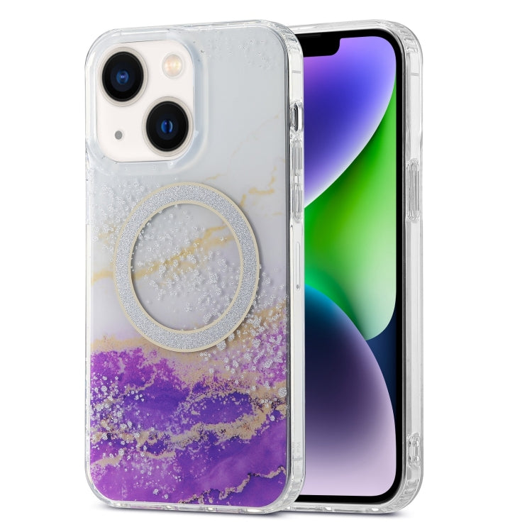 For iPhone 15 Plus Dual-side IMD Marble Magsafe Phone Case(White Purple) - iPhone 15 Plus Cases by buy2fix | Online Shopping UK | buy2fix