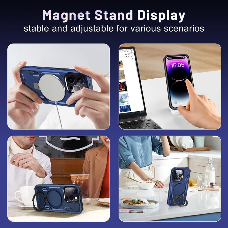 For iPhone 14 Plus Patronus MagSafe Magnetic Holder Phone Case(Navy Blue) - iPhone 14 Plus Cases by buy2fix | Online Shopping UK | buy2fix