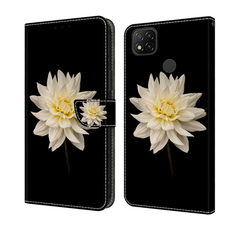 For Xiaomi Redmi 9C Crystal 3D Shockproof Protective Leather Phone Case(White Flower) - Xiaomi Cases by buy2fix | Online Shopping UK | buy2fix