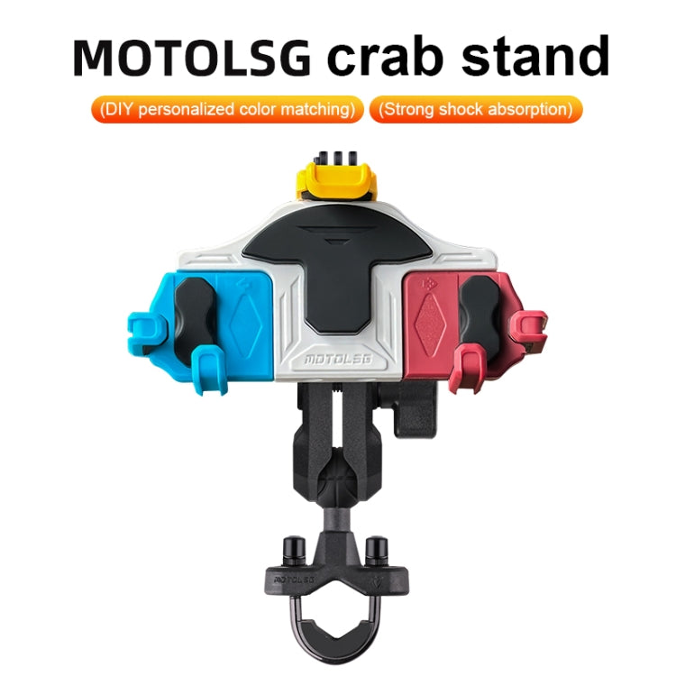 MOTOSLG Crab Motorcycle Phone Clamp Bracket O-Type Rear Mirror Mount with Anti-theft Lock(Yellow Blue White) - Holder by MOTOLSG | Online Shopping UK | buy2fix
