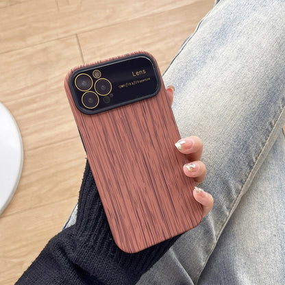 For iPhone 12 Pro Wood Grain TPU Phone Case with Lens Film(Brown) - iPhone 12 / 12 Pro Cases by buy2fix | Online Shopping UK | buy2fix