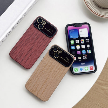 For iPhone 14 Wood Grain TPU Phone Case with Lens Film(Grey) - iPhone 14 Cases by buy2fix | Online Shopping UK | buy2fix