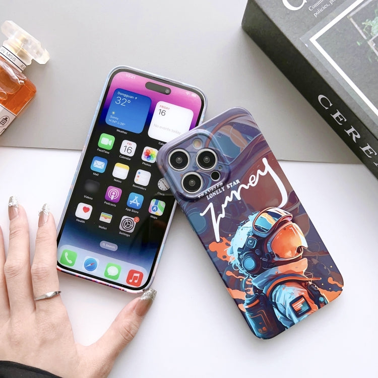 For iPhone 14 Pro Painted Pattern Precise Hole PC Phone Case(Black Purple Umbrella Boy) - iPhone 14 Pro Cases by buy2fix | Online Shopping UK | buy2fix