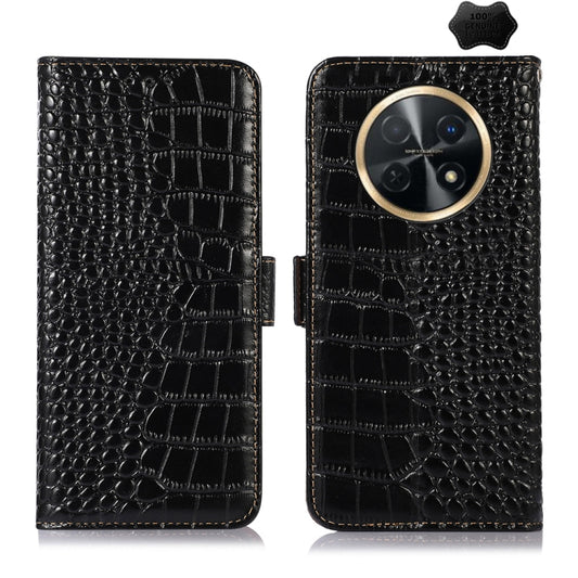 For Huawei Nova Y91 4G / Enjoy 60X Crocodile Top Layer Cowhide Leather Phone Case(Black) - Huawei Cases by buy2fix | Online Shopping UK | buy2fix