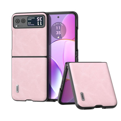 For Motorola Razr 40 ABEEL Cowhide Texture PU Phone Case(Pink) - Motorola Cases by buy2fix | Online Shopping UK | buy2fix