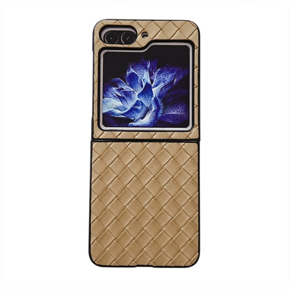 For Samsung Galaxy Z Flip5 5G Woven Texture Folding Phone Case(Gold) - Galaxy Z Flip5 Cases by buy2fix | Online Shopping UK | buy2fix