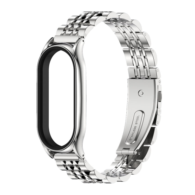 For Xiaomi Mi Band 8 Mijobs Plus Case Seven Bead Metal Stainless Steel Watch Band(Silver) - Watch Bands by MIJOBS | Online Shopping UK | buy2fix