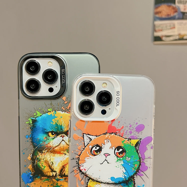 For iPhone 15 Pro Max Cute Animal Pattern Series PC + TPU Phone Case(Looking Up Fat Cat) - iPhone 15 Pro Max Cases by buy2fix | Online Shopping UK | buy2fix