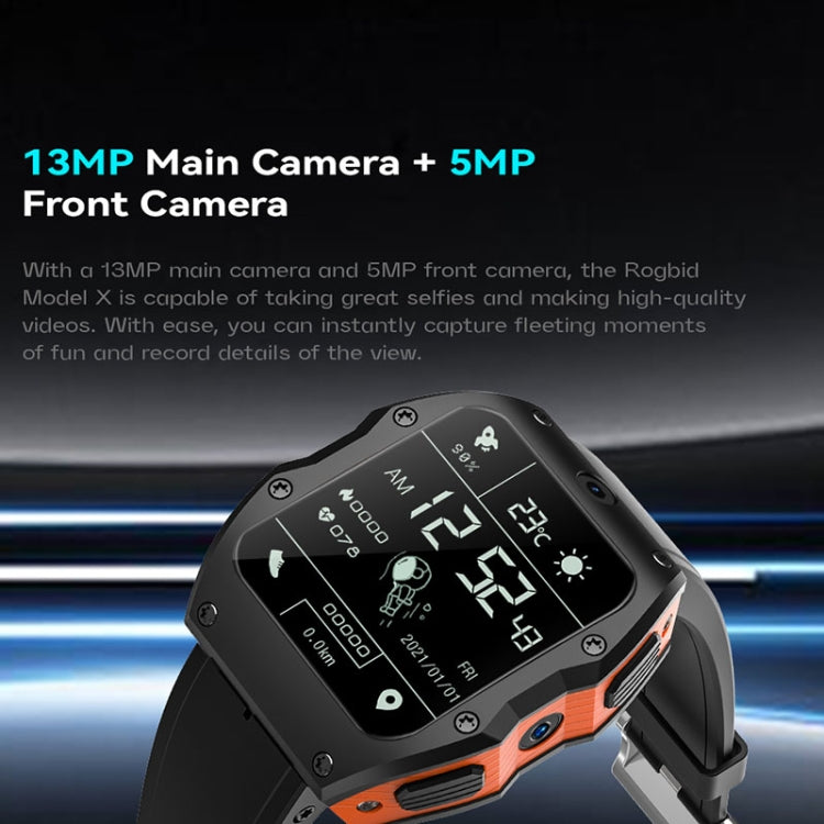 Model X 1.99 inch IP68 Waterproof Android 9.0 4G Dual Cameras Ceramics Smart Watch, Specification:2GB+16GB(Black Orange) - Android Watch by buy2fix | Online Shopping UK | buy2fix