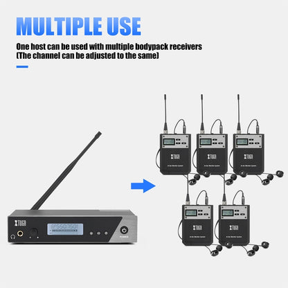 XTUGA  IEM1100 Professional Wireless In Ear Monitor System 2 BodyPacks(UK Plug) - Microphone by XTUGA | Online Shopping UK | buy2fix